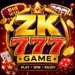 ZK777 Game mobile app interface with gaming and rewards features